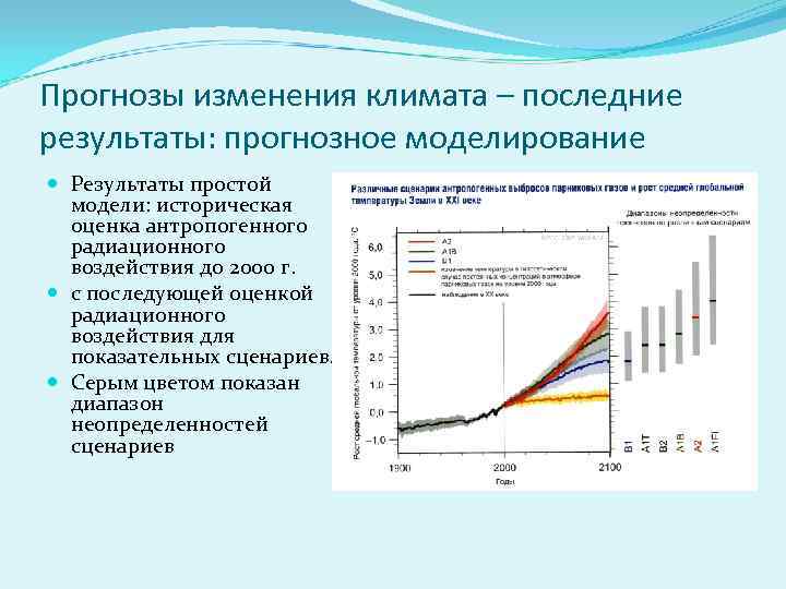 Прогнозы изменения климата – последние результаты: прогнозное моделирование Результаты простой модели: историческая оценка антропогенного