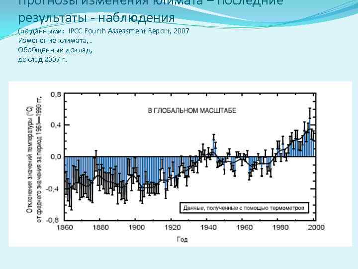 Прогнозы изменения климата – последние результаты - наблюдения (по данными: IPCC Fourth Assessment Report,