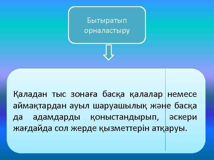 Бытыратып орналастыру Қаладан тыс зонаға басқа қалалар немесе аймақтардан ауыл шаруашылық және басқа да