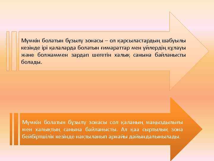 Мүмкін болатын бұзылу зонасы – ол қарсыластардың шабуылы кезінде ірі қалаларда болатын ғимараттар мен