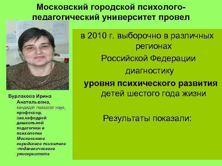 Московский городской психологопедагогический университет провел Бурлакова Ирина Анатольевна, кандидат психолог. наук, профессор, зав. кафедрой