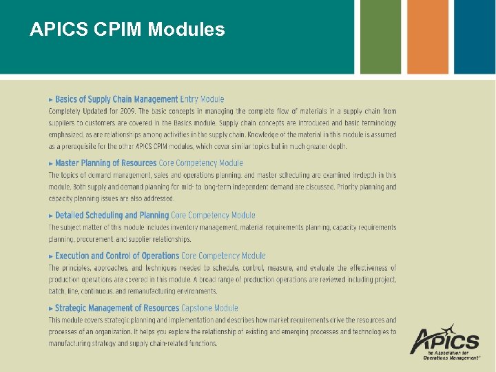 APICS CPIM Modules 