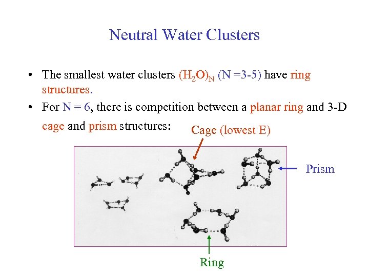 Neutral Water Clusters • The smallest water clusters (H 2 O)N (N =3 -5)