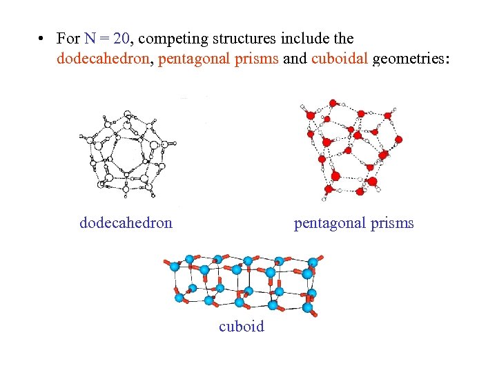  • For N = 20, competing structures include the dodecahedron, pentagonal prisms and