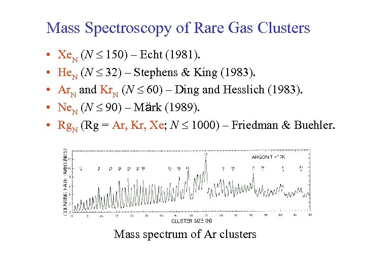 Mass Spectroscopy of Rare Gas Clusters • • • Xe. N (N 150) –