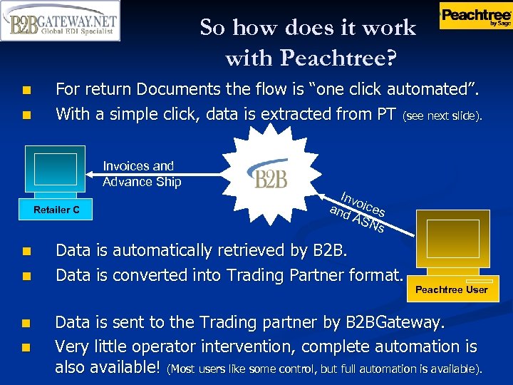 So how does it work with Peachtree? n n For return Documents the flow