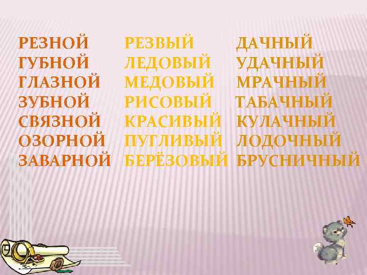 РЕЗНОЙ ГУБНОЙ ГЛАЗНОЙ ЗУБНОЙ СВЯЗНОЙ ОЗОРНОЙ ЗАВАРНОЙ РЕЗВЫЙ ЛЕДОВЫЙ МЕДОВЫЙ РИСОВЫЙ КРАСИВЫЙ ПУГЛИВЫЙ БЕРЁЗОВЫЙ