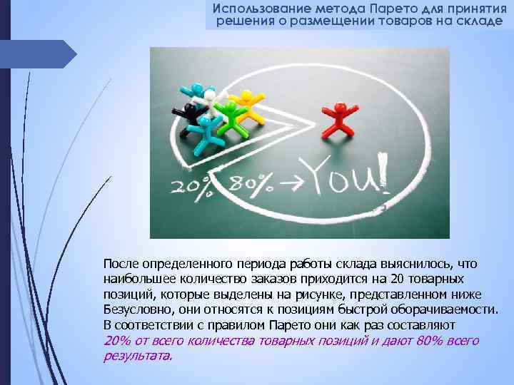 Использование метода Парето для принятия решения о размещении товаров на складе После определенного периода