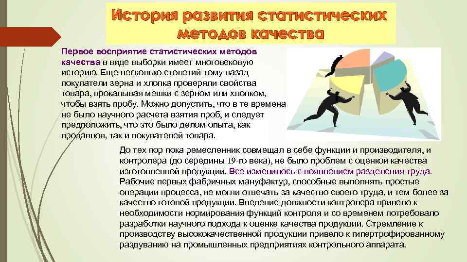 История развития статистических методов качества Первое восприятие статистических методов качества в виде выборки имеет