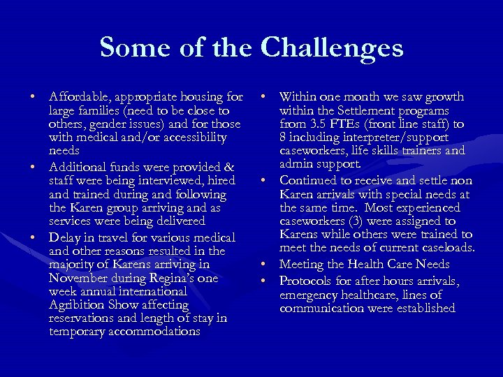 Some of the Challenges • Affordable, appropriate housing for large families (need to be