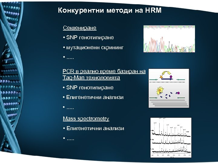 Конкурентни методи на HRM Секвениране • SNP генотипиране • мутационенн скрининг • . .