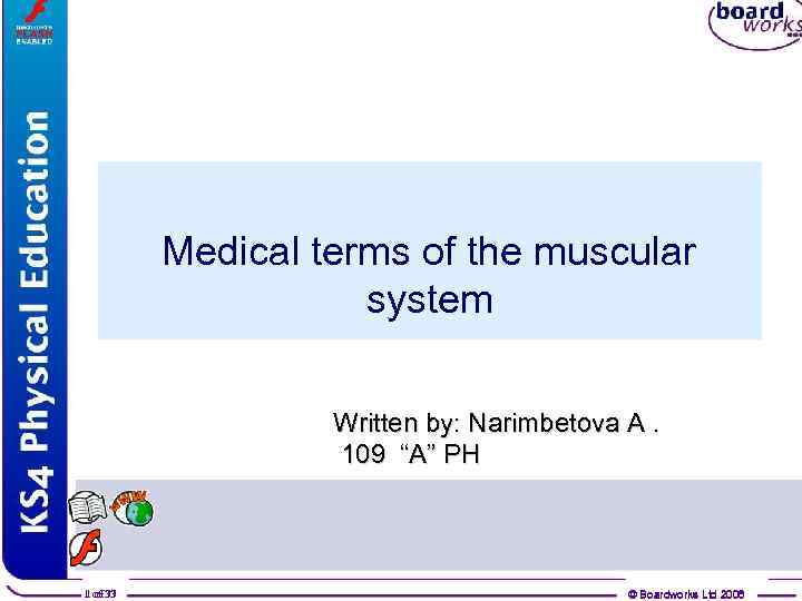Medical terms of the muscular system Written by: Narimbetova A. 109 “A” PH 1