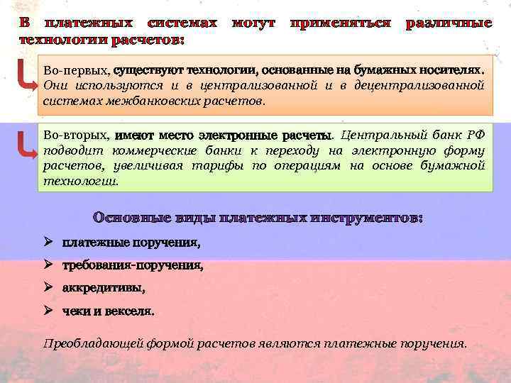 В платежных системах технологии расчетов: могут применяться различные Во-первых, существуют технологии, основанные на бумажных