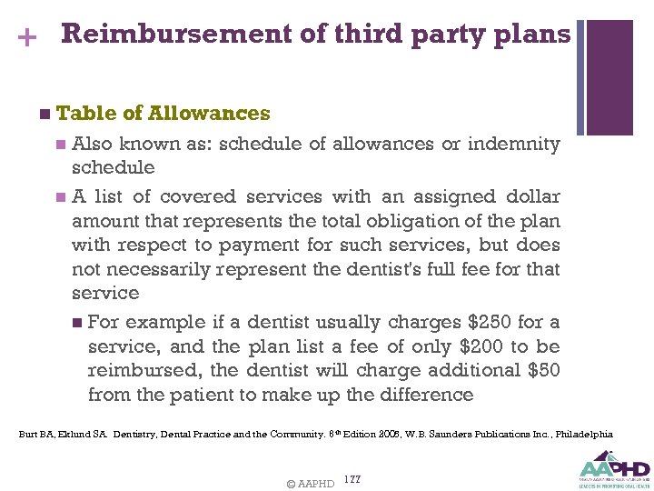 + Reimbursement of third party plans n Table of Allowances Also known as: schedule