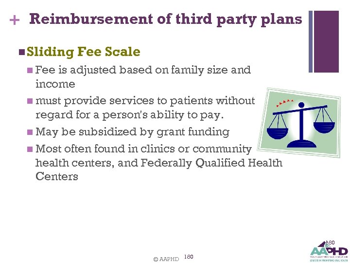 + Reimbursement of third party plans n Sliding Fee Scale n Fee is adjusted
