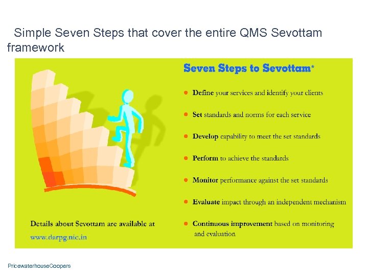 Simple Seven Steps that cover the entire QMS Sevottam framework Pricewaterhouse. Coopers 