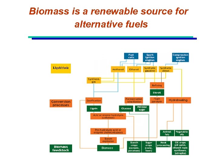 Biomass is a renewable source for alternative fuels Liquid fuels 