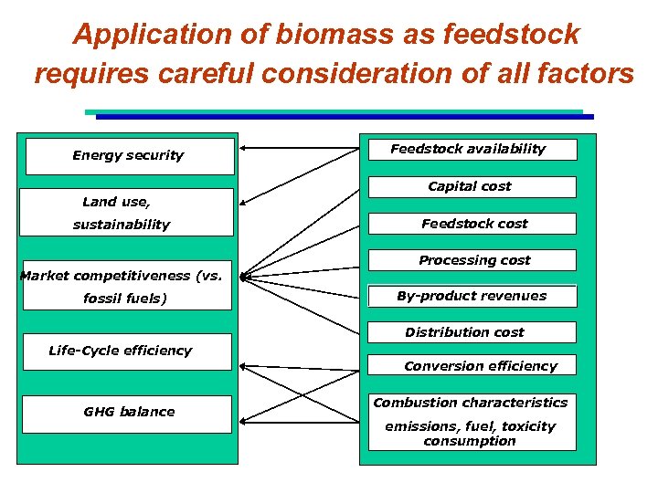 Application of biomass as feedstock requires careful consideration of all factors Energy security Land