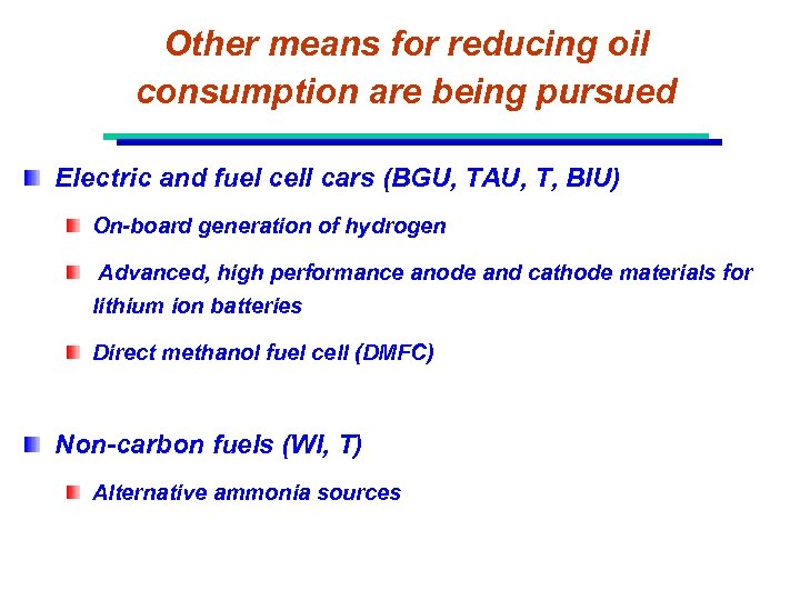 Other means for reducing oil consumption are being pursued Electric and fuel cell cars