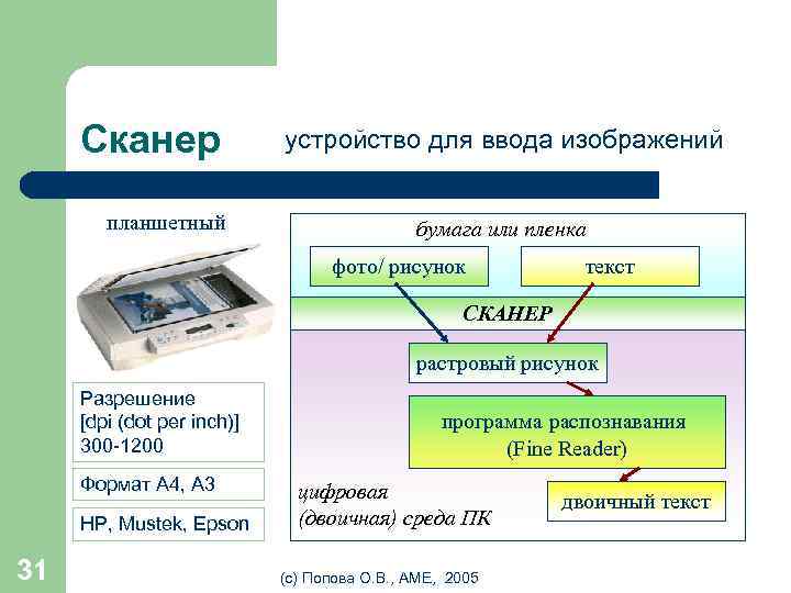 Сканер планшетный устройство для ввода изображений бумага или пленка фото/ рисунок текст СКАНЕР растровый