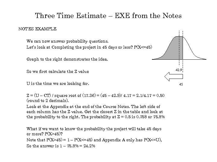 Three Time Estimate – EXE from the Notes NOTES EXAMPLE We can now answer
