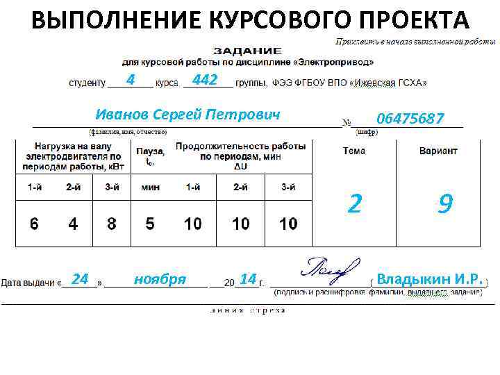 ВЫПОЛНЕНИЕ КУРСОВОГО ПРОЕКТА 4 442 Иванов Сергей Петрович 06475687 2 24 ноября 14 9