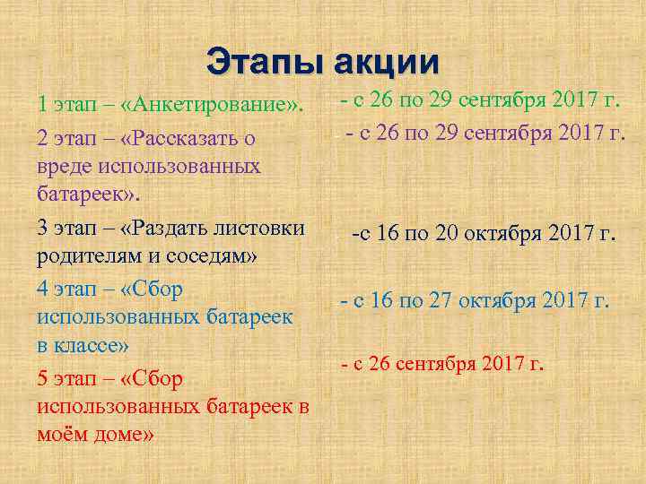 Этапы акции 1 этап – «Анкетирование» . 2 этап – «Рассказать о вреде использованных