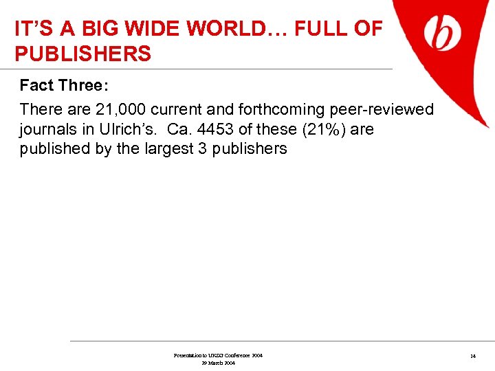 IT’S A BIG WIDE WORLD… FULL OF PUBLISHERS Fact Three: There are 21, 000