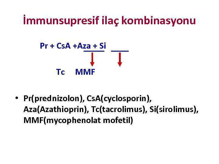 İmmunsupresif ilaç kombinasyonu Pr + Cs. A +Aza + Si Tc MMF • Pr(prednizolon),