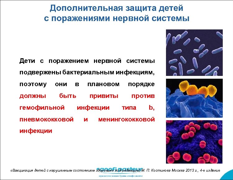 Дополнительная защита детей с поражениями нервной системы Дети с поражением нервной системы подвержены бактериальным