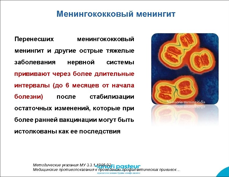 Менингококковый менингит Перенесших менингококковый менингит и другие острые тяжелые заболевания нервной системы прививают через