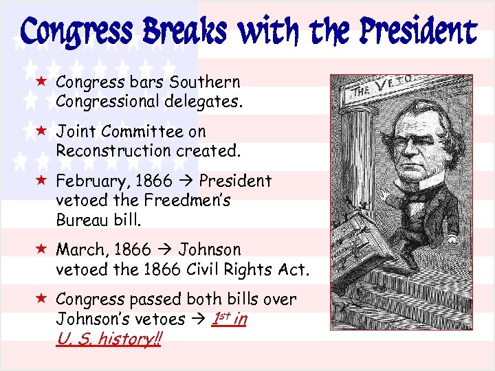 Congress Breaks with the President « Congress bars Southern Congressional delegates. « Joint Committee