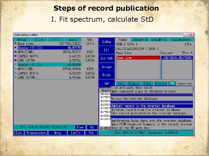 Steps of record publication I. Fit spectrum, calculate St. D 
