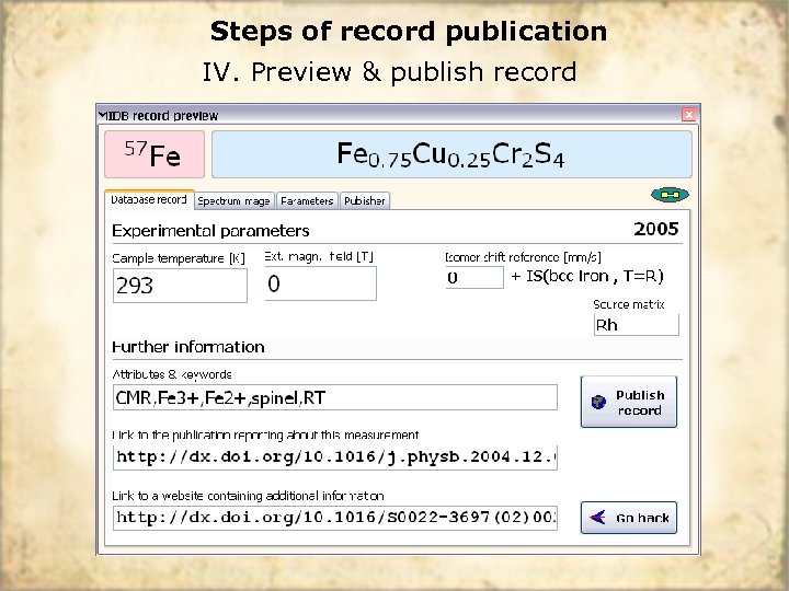 Steps of record publication IV. Preview & publish record 
