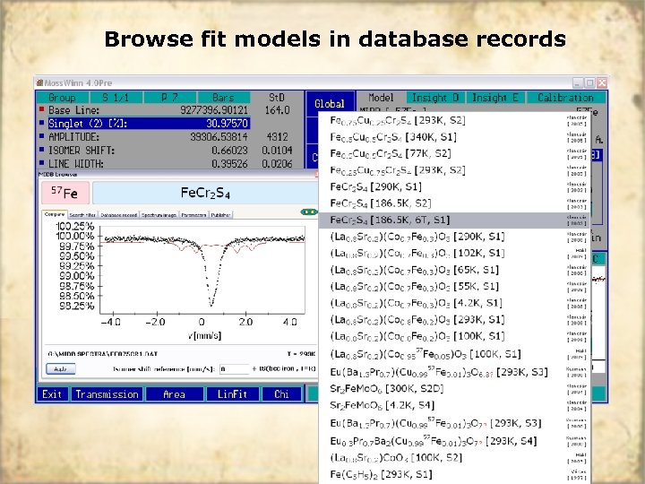 Browse fit models in database records 