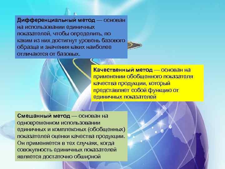 Дифференциальный метод — основан на использовании единичных показателей, чтобы определить, по каким из них