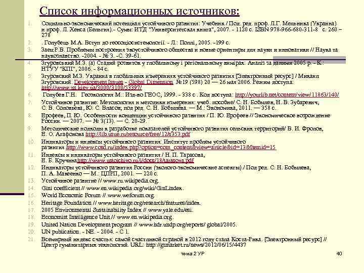 Список информационных источников: 1. 2. 3. 4. 5. 6. 7. 8. 9. 10. 11.