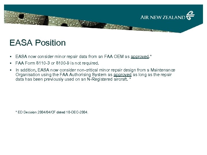 EASA Position § EASA now consider minor repair data from an FAA OEM as