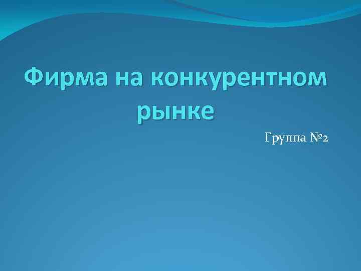Фирма на конкурентном рынке Группа № 2 