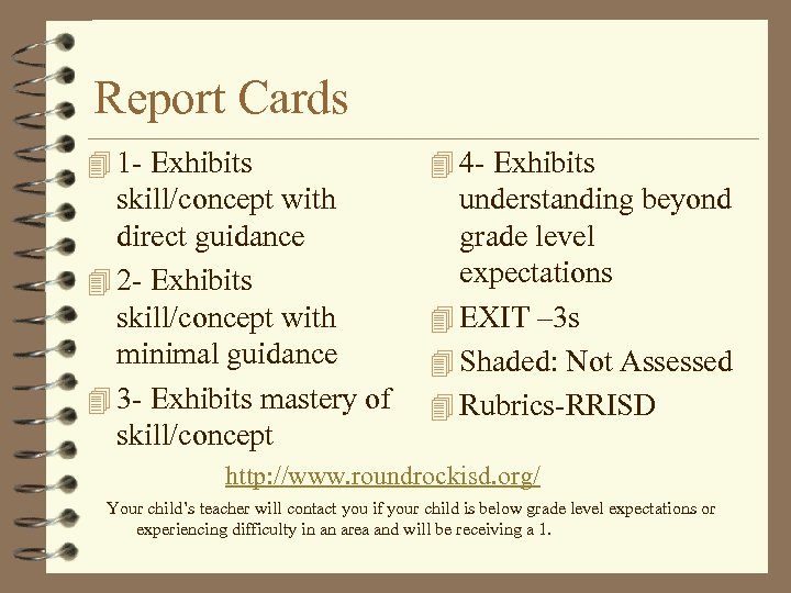 Report Cards 4 1 - Exhibits 4 4 - Exhibits skill/concept with direct guidance