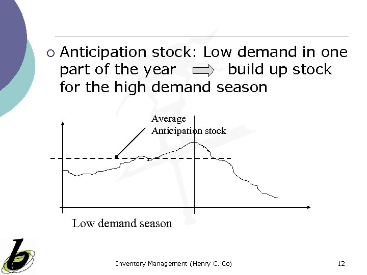 ¡ Anticipation stock: Low demand in one part of the year build up stock