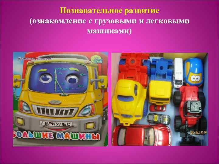 Познавательное развитие (ознакомление с грузовыми и легковыми машинами) 