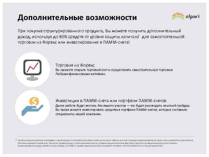 Дополнительные возможности При покупке структурированного продукта, Вы можете получить дополнительный 1 доход, используя до