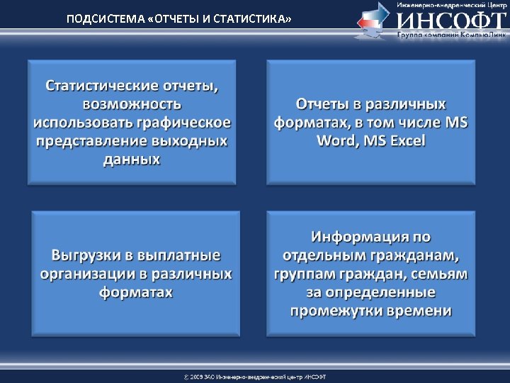 ПОДСИСТЕМА «ОТЧЕТЫ И СТАТИСТИКА» 