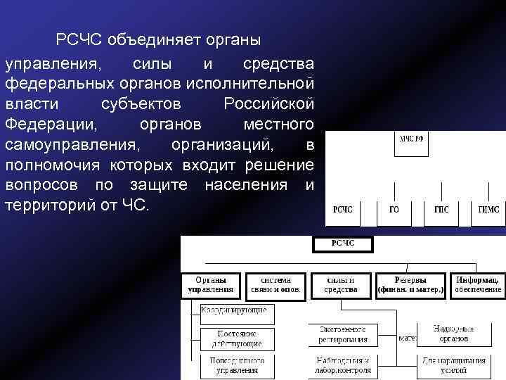 РСЧС объединяет органы управления, силы и средства федеральных органов исполнительной власти субъектов Российской Федерации,