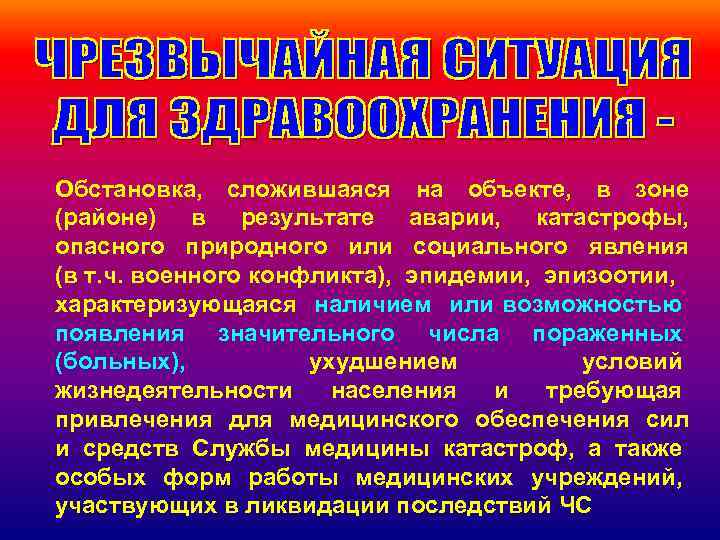 Обстановка, сложившаяся на объекте, в зоне (районе) в результате аварии, катастрофы, опасного природного или