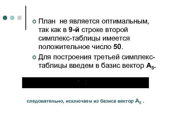 План не является оптимальным, так как в 9 -й строке второй симплекс-таблицы имеется положительное