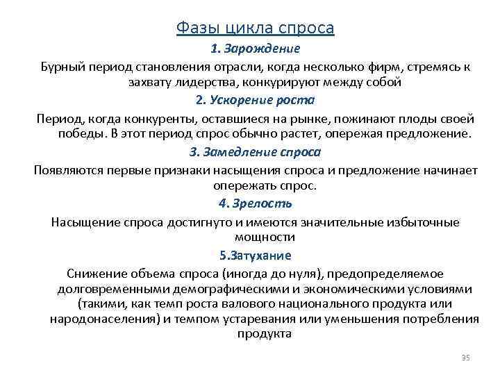 Фазы цикла спроса 1. Зарождение Бурный период становления отрасли, когда несколько фирм, стремясь к