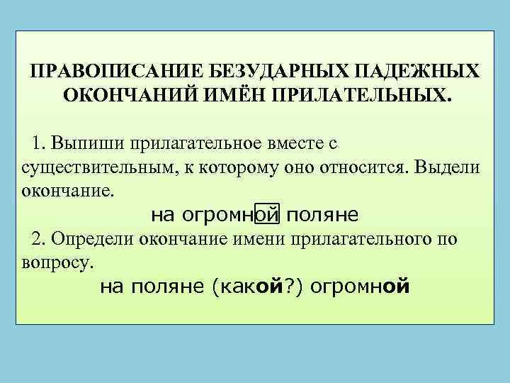 Правописание безударных падежных окончаний