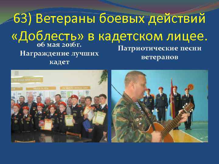 63) Ветераны боевых действий «Доблесть» в кадетском лицее. 06 мая 2016 г. Награждение лучших
